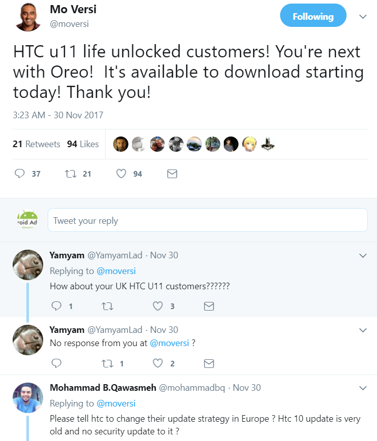 mo versi android oreo htc u11 life announcement