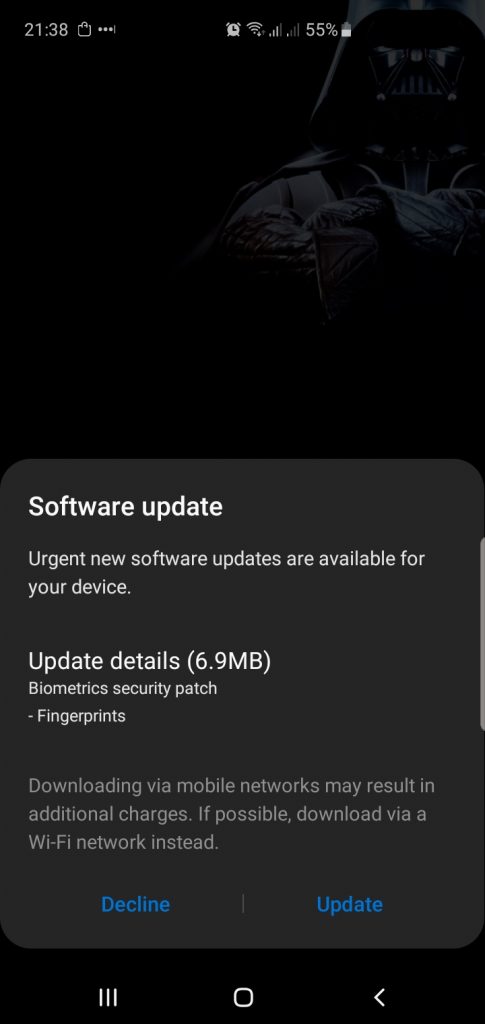 Samsung Galaxy s10 biometric security patch April 2019