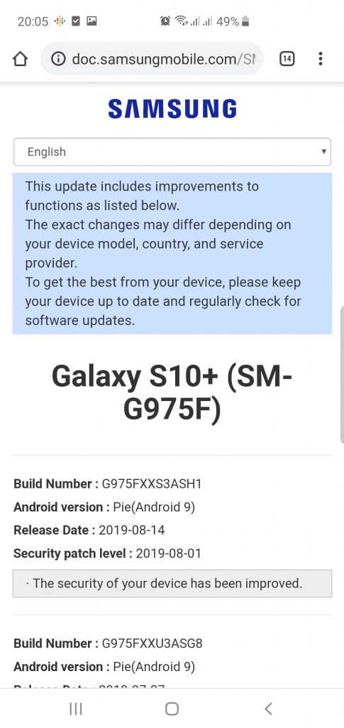 samsung galaxy s10 august 2019 security update 2