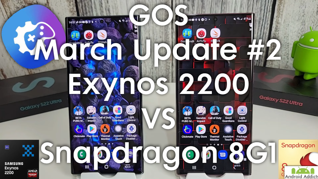 Galaxy S22 GOS March Update 2 - Benchmark Results Exynos 2200 vs SD8G1