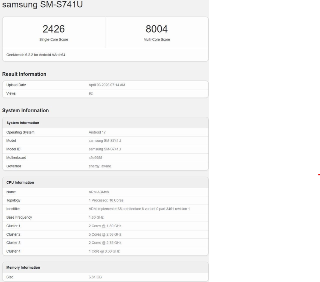 samsung galaxy s26 fe benchmark