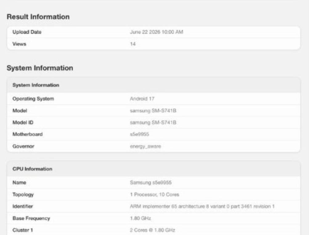 samsung s26 fe SM-S741B Geekbench